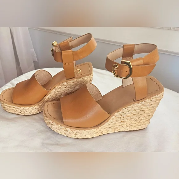 Louise et Cie Paley Leather Braided Straw Wedge Sandals 7.5 - Picture 2 of 12